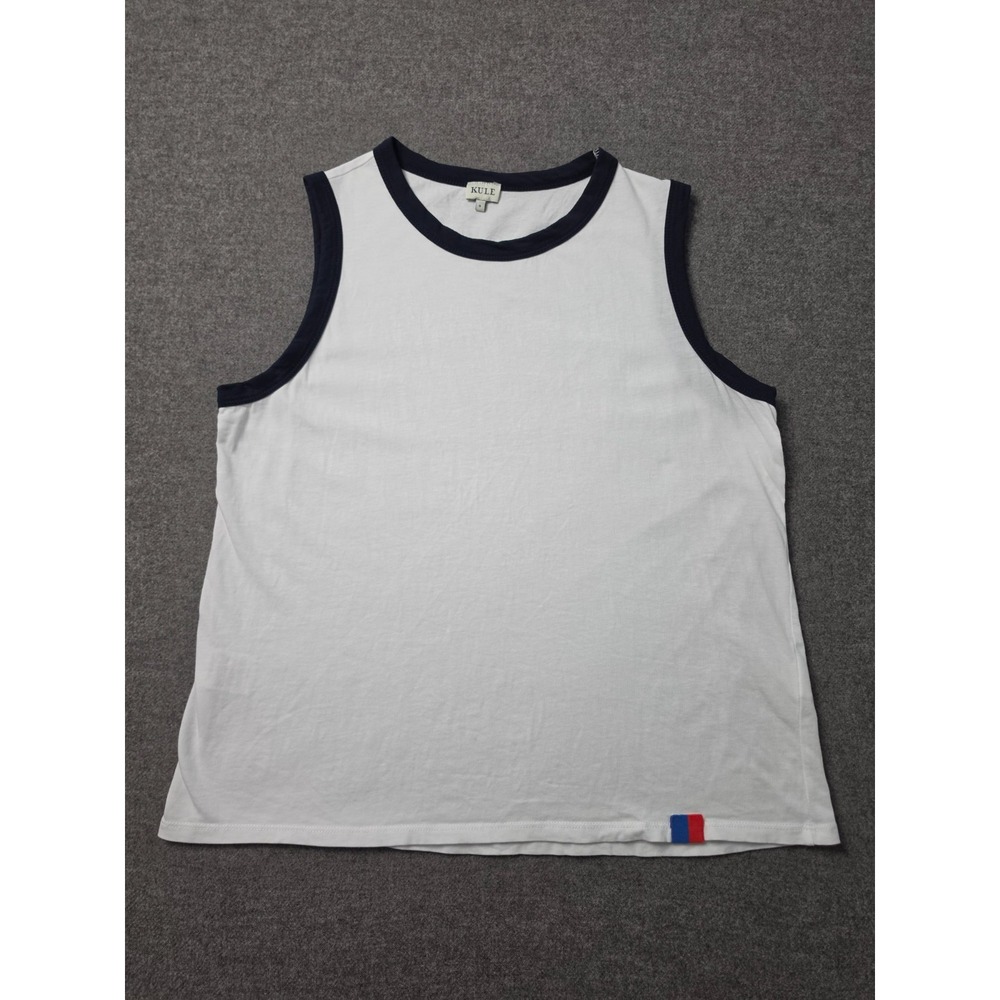 KULE Ringer Tank Top Women Small White Navy Cotton Sleeveless Summer Shirt